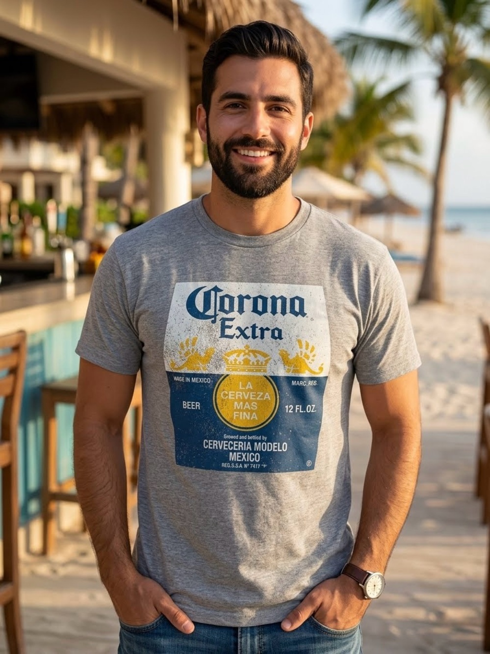Corona Extra bottle label graphic print t-shirt